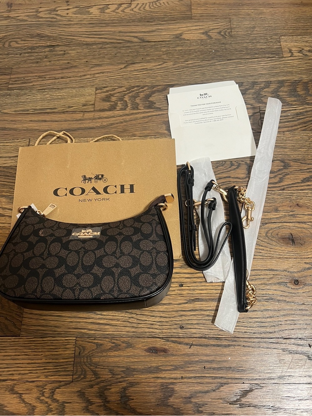 Coach Dark Brown Signature Mini Shoulder Bag with Gold Hardware